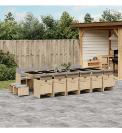 Ensemble à manger de jardin et coussins 17 pcs mélange beige