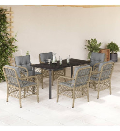 Ensemble à manger de jardin coussins 7 pcs mélange beige rotin