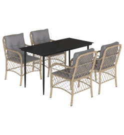 Ensemble à manger de jardin coussins 5 pcs mélange beige rotin