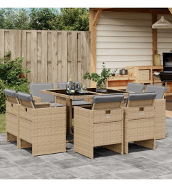 Ensemble à manger de jardin et coussins 9 pcs mélange beige