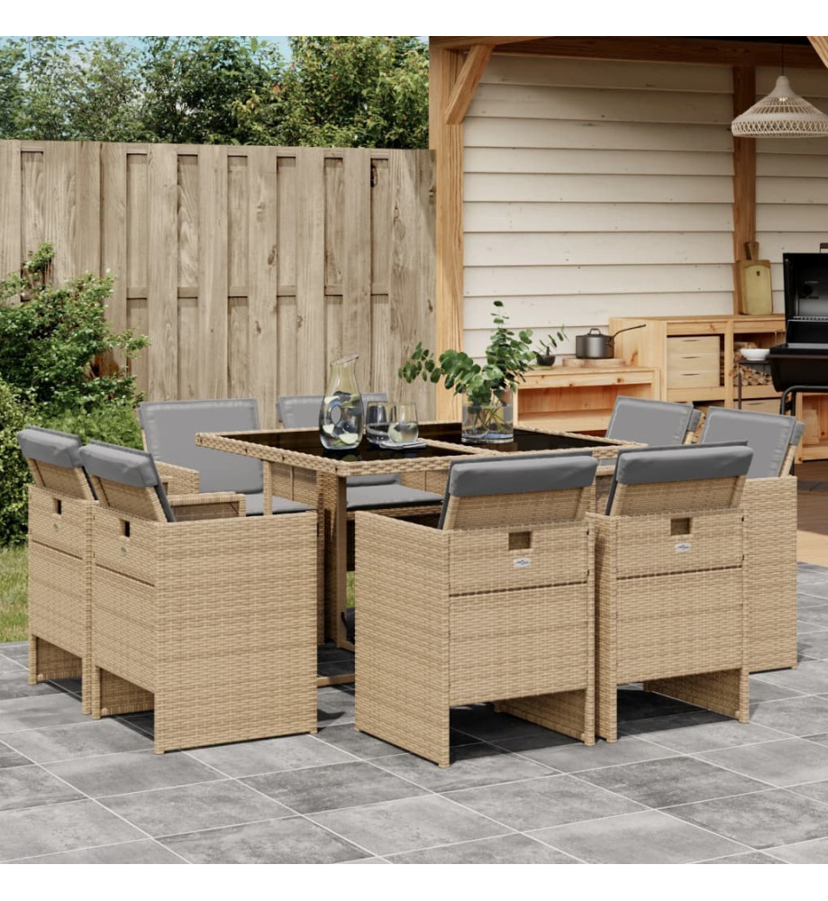 Ensemble à manger de jardin et coussins 9 pcs mélange beige Ensemble à manger de jardin et coussins 9 pcs mélange beige