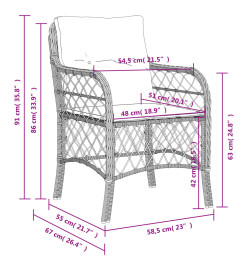 Chaises de jardin avec coussins lot de 2 gris résine tressée