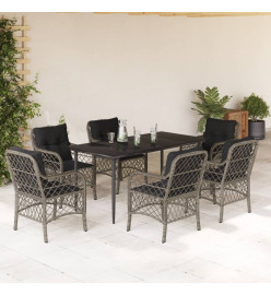 Ensemble à manger de jardin et coussins 7 pcs gris rotin