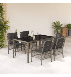 Ensemble à manger de jardin 5 pcs coussins gris résine tressée