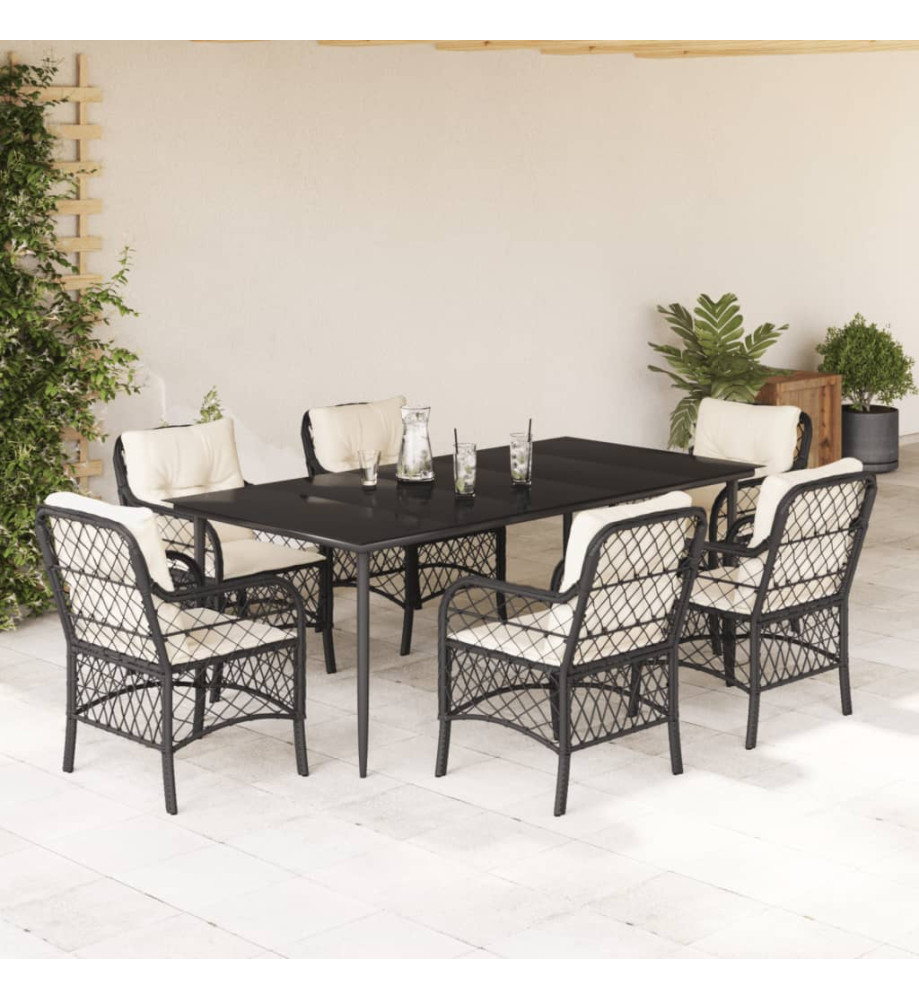Ensemble à manger de jardin coussins 7pcs Noir Résine tressée Ensemble à manger de jardin coussins 7pcs Noir Résine tressée