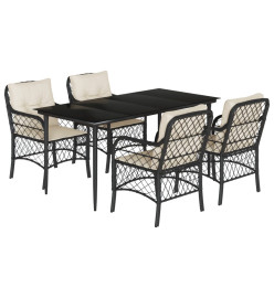 Ensemble à manger de jardin coussins 5pcs Noir Résine tressée