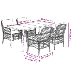 Ensemble à manger de jardin coussins 5pcs Noir Résine tressée