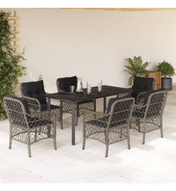 Ensemble à manger de jardin et coussins 7 pcs gris rotin