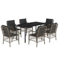 Ensemble à manger de jardin et coussins 7 pcs gris rotin