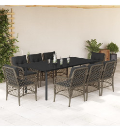 Ensemble à manger de jardin 9 pcs coussins gris résine tressée