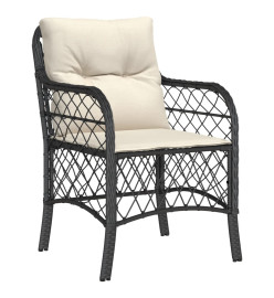 Ensemble de bistro 3 pcs avec coussins noir résine tressée