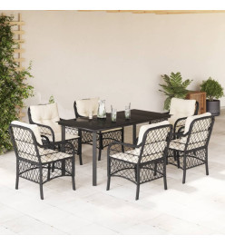 Ensemble à manger de jardin coussins 7pcs Noir Résine tressée