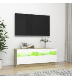 Meuble TV avec lumières LED blanc et chêne sonoma 100x35x40 cm