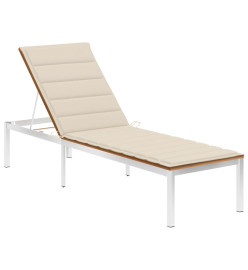 Chaise longue avec coussin Bois d'acacia et acier inoxydable