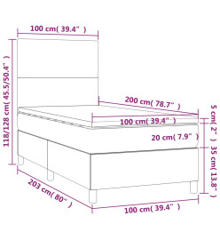 Sommier tapissier matelas et LED Gris clair 100x200 cm Tissu