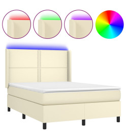 Sommier tapissier et matelas et LED Crème 140x200 cm Similicuir