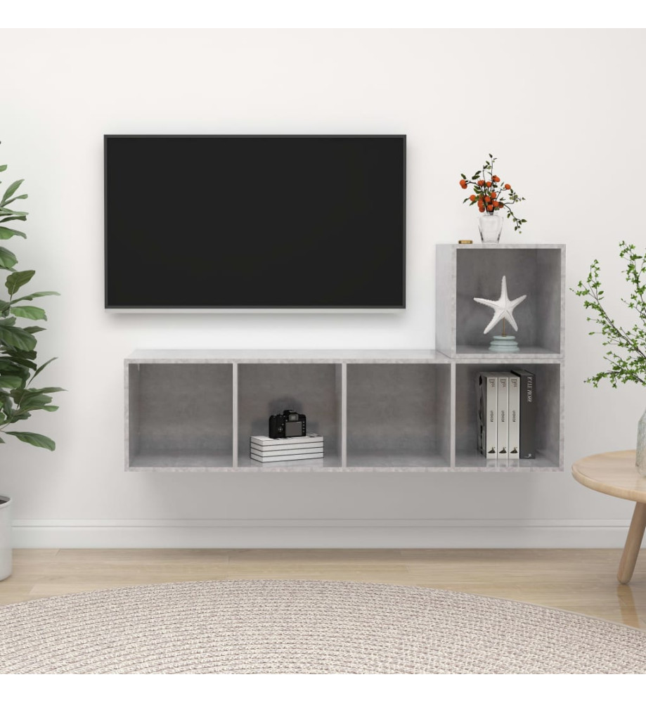 Ensemble de meuble TV 2 pcs Gris béton Aggloméré