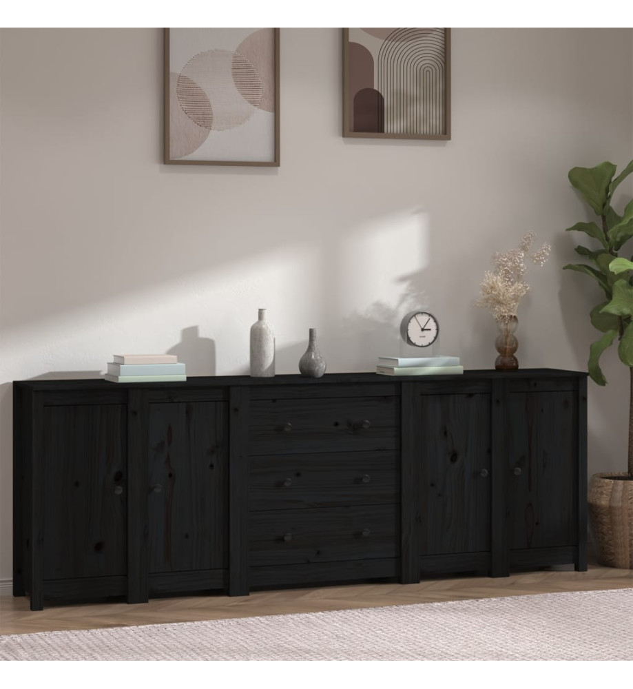 Buffet Noir 230x35x80 cm Bois massif de pin