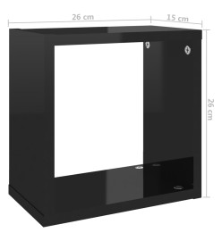 Étagères cube murales 2 pcs Noir brillant 26x15x26 cm