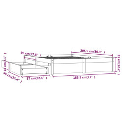 Cadre de lit avec tiroirs Gris 180x200 cm Super King