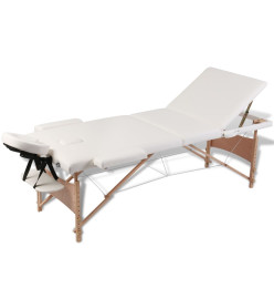 Table de massage pliable Blanc crème 3 zones avec cadre en bois
