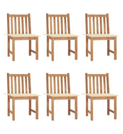 Chaises de jardin 6 pcs avec coussins Bois de teck massif