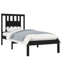 Cadre de lit Noir Bois massif 75x190 cm Petit simple