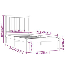 Cadre de lit Noir Bois de pin massif 75x190 cm Petit simple