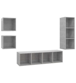 Ensemble de meuble TV 4 pcs Gris béton Aggloméré