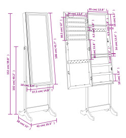 Armoire à bijoux miroir avec lumières LED sur pied