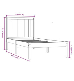 Cadre de lit Noir Bois de pin massif 75x190 cm Petit simple