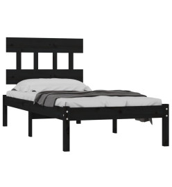 Cadre de lit Noir Bois massif 75x190 cm Petit simple