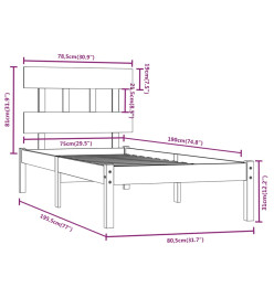 Cadre de lit Noir Bois massif 75x190 cm Petit simple