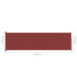 Auvent latéral rétractable de patio 180x600 cm Rouge