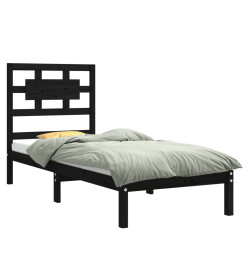 Cadre de lit Noir Bois massif 75x190 cm Petit simple