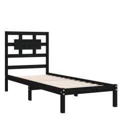 Cadre de lit Noir Bois massif 75x190 cm Petit simple