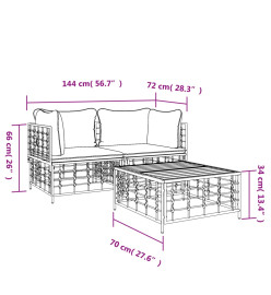 Salon de jardin 3 pcs avec coussins anthracite résine tressée