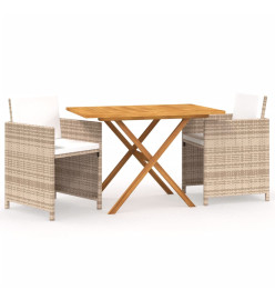 Ensemble de salle à manger de jardin 3 pcs avec coussins Beige