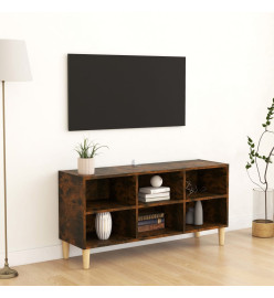 Meuble TV avec pieds en bois massif Chêne fumé 103,5x30x50 cm