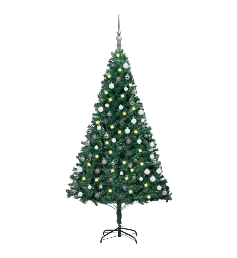 Arbre de Noël artificiel avec LED et boules Vert 150 cm PVC