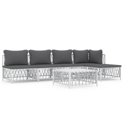 Salon de jardin avec coussins 6 pcs blanc acier