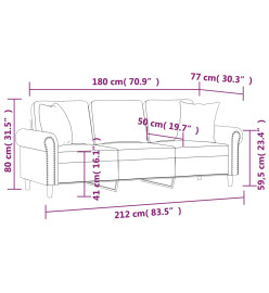 Canapé 3 places avec oreillers décoratifs jaune 180 cm velours