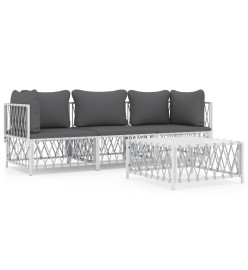 Salon de jardin 4 pcs avec coussins blanc acier