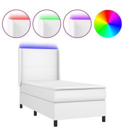 Sommier tapissier et matelas et LED Blanc 100x200 cm Similicuir