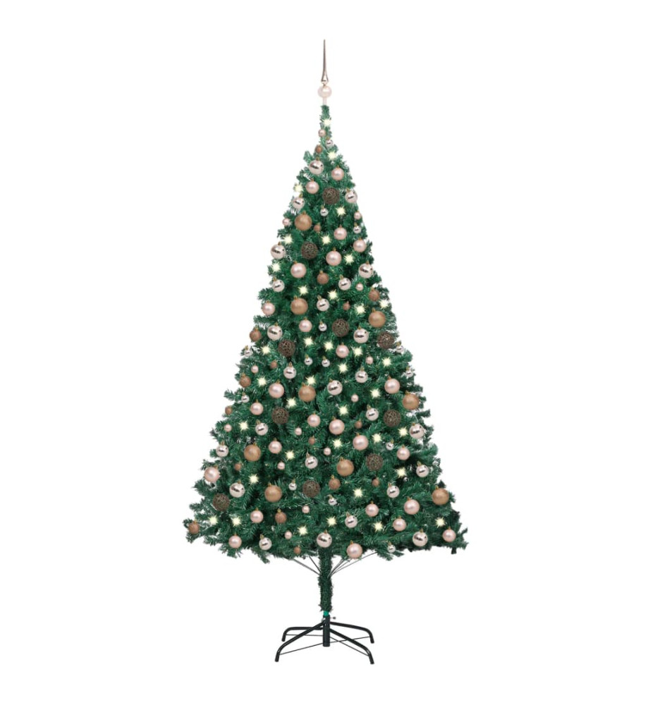 Arbre de Noël artificiel avec LED et boules Vert 210 cm PVC