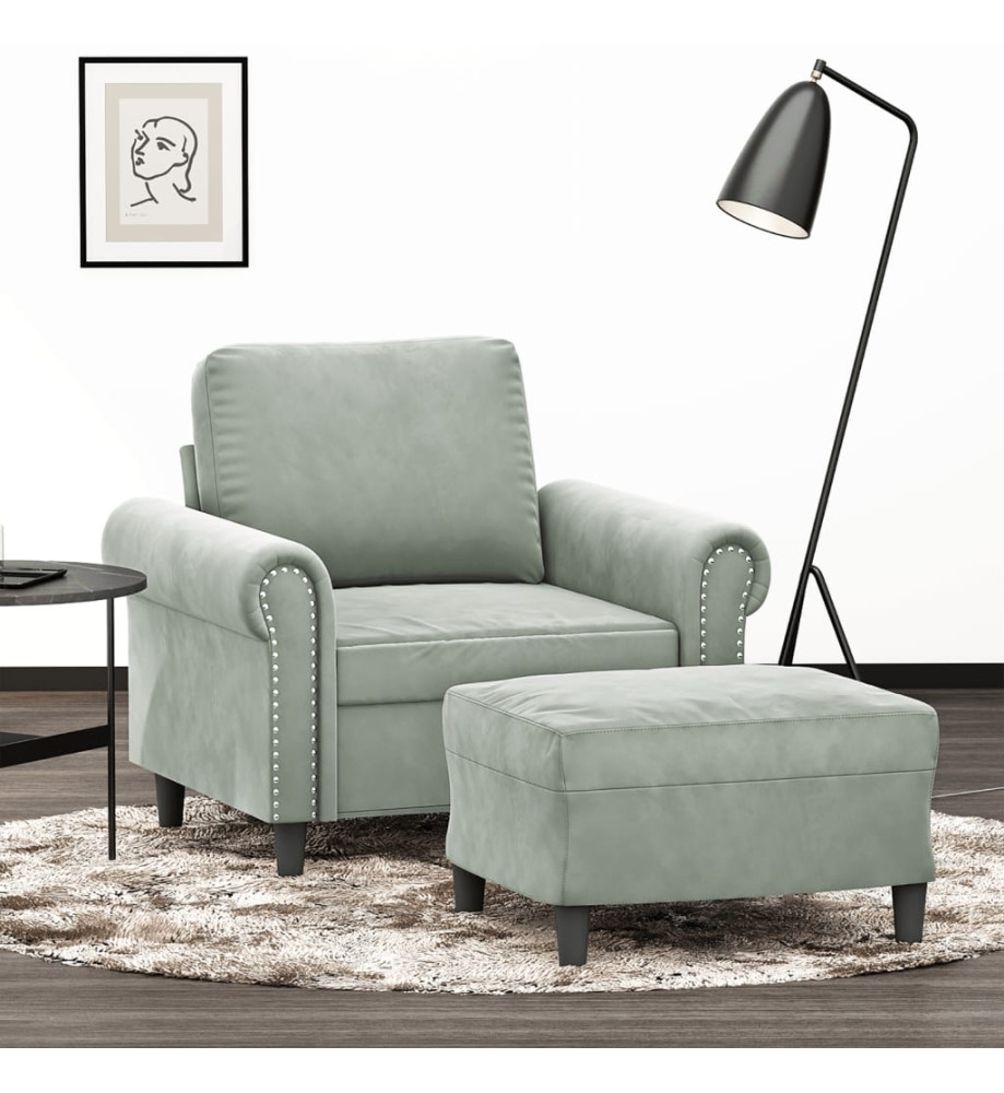 Fauteuil avec repose-pied Gris clair 60 cm Velours