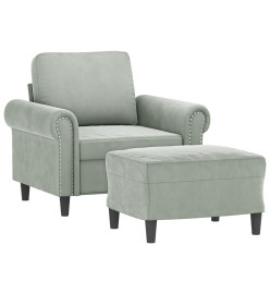 Fauteuil avec repose-pied Gris clair 60 cm Velours