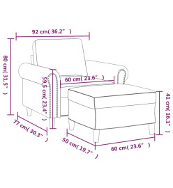 Fauteuil avec repose-pied Gris clair 60 cm Velours