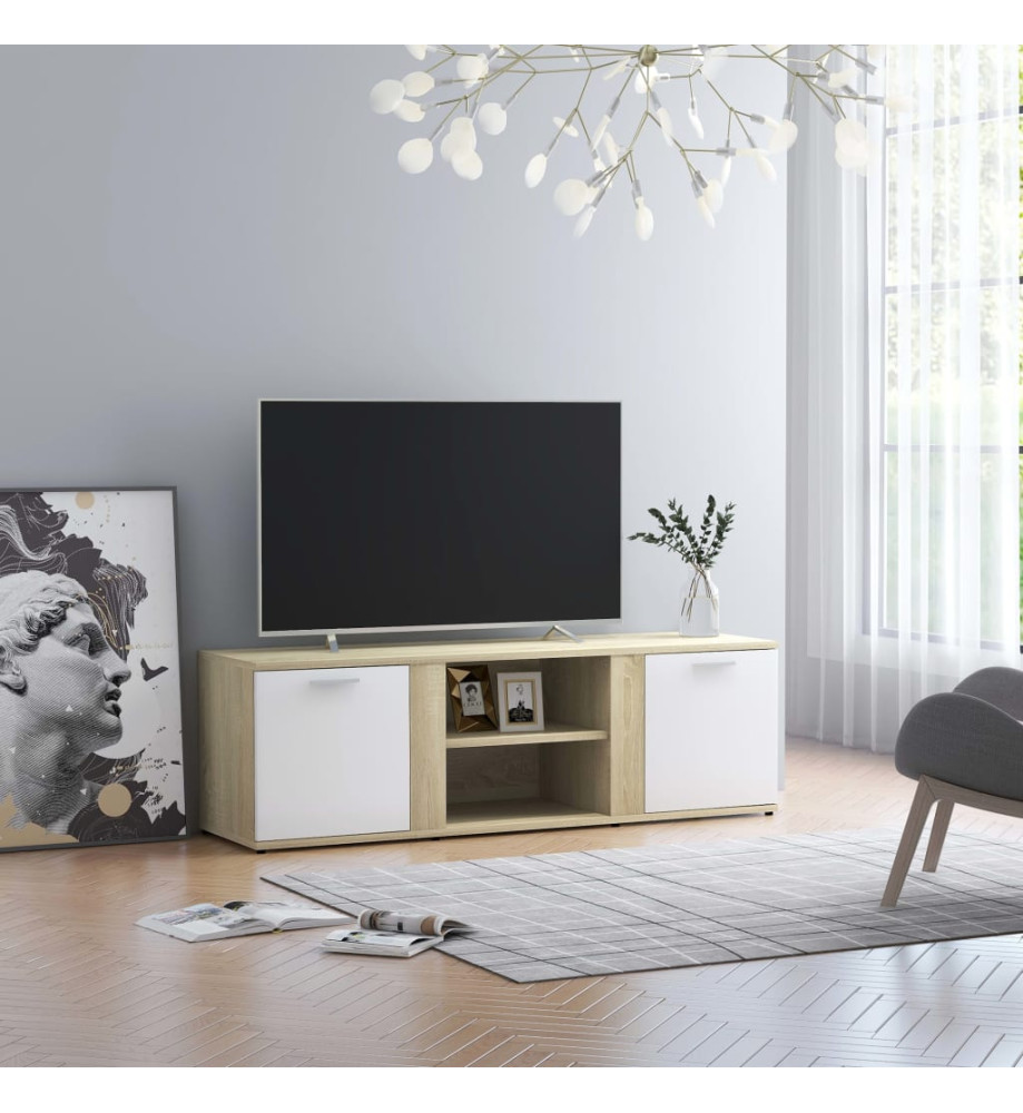 Meuble TV Blanc et chêne sonoma 120x34x37 cm Aggloméré