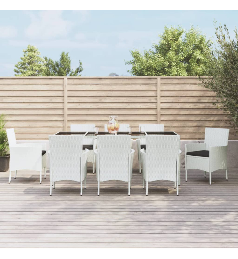 Ensemble à manger de jardin et coussins 9 pcs blanc poly rotin